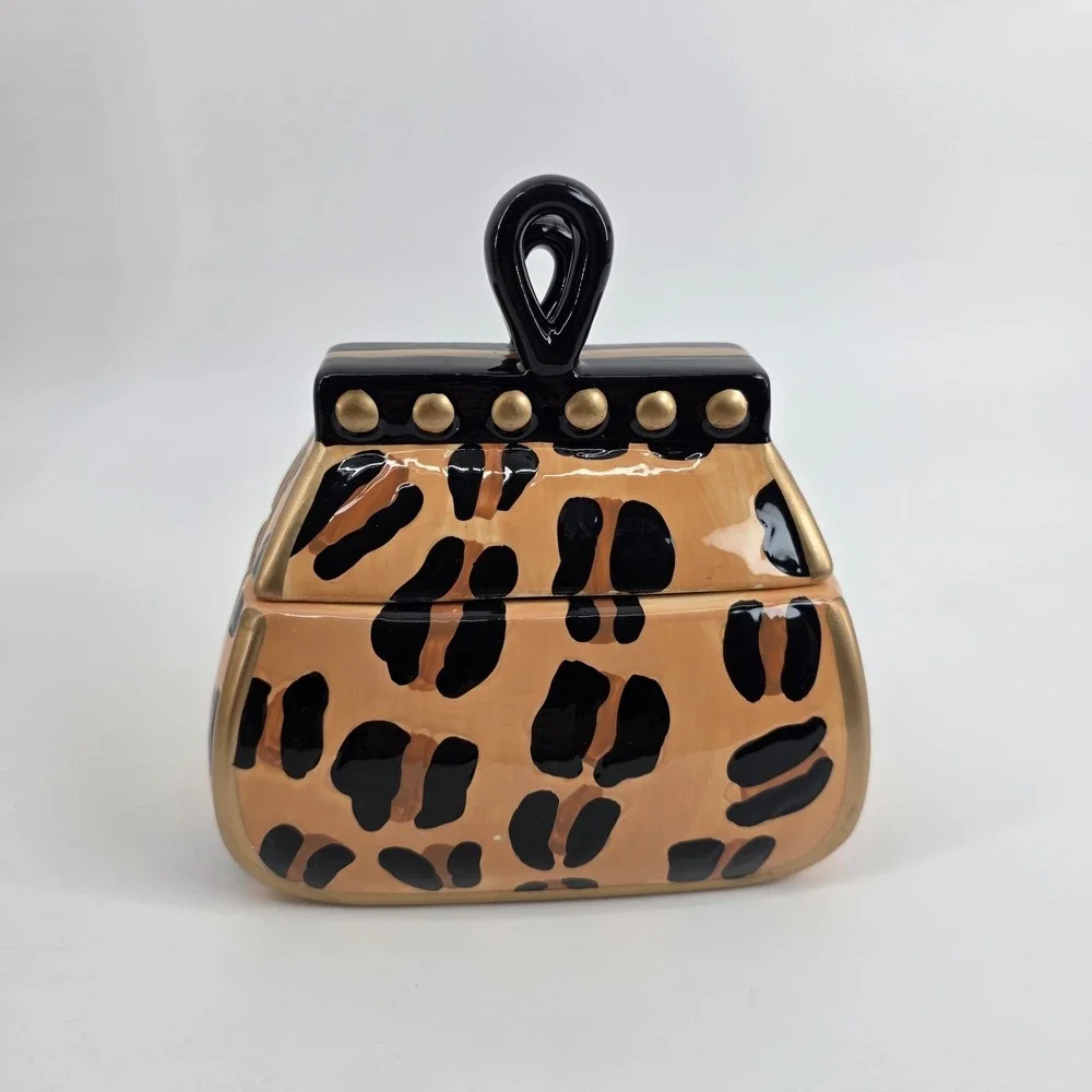 David's Cookies Jar Leapord Print Handbag Black Orange Cookie Jar #BL-4217s New